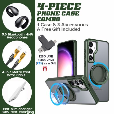 Samsung Galaxy S24/S23 360° Rotating Stand Case Combo with Hi-Fi Earbuds & Fast Charger