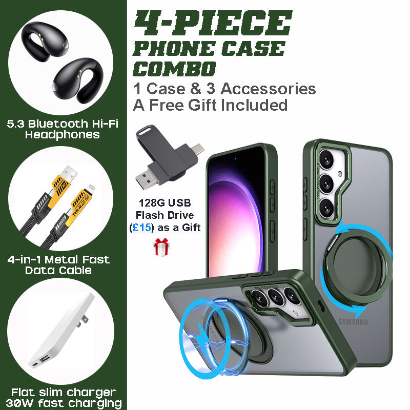 Samsung Galaxy S24/S23 360° Rotating Stand Case Combo with Hi-Fi Earbuds & Fast Charger Samsung Galaxy S24/S23 360° Rotating Stand Case Combo with Hi-Fi Earbuds & Fast Charger