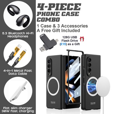 Samsung Galaxy Z Fold4 Magnetic Wireless Charging Case Combo with Hi-Fi Earbuds & Fast Charger