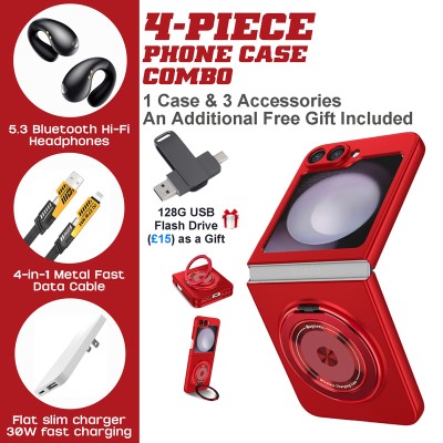 Sci-Fi Red Accessories Bundle for Samsung Galaxy S23Ultra/S24 Ultra: Bluetooth Earbuds, Charger, & USB Drive