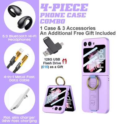 Samsung Galaxy Z Flip5/Flip6 Accessory Bundle – Stylish Case, Fast Charger, Earbuds & More