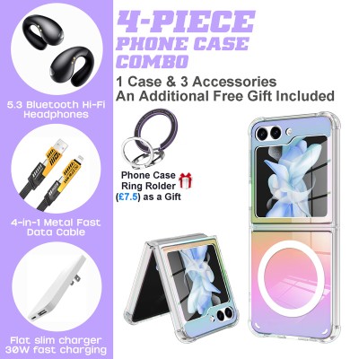 Compatible with Samsung Galaxy Z (Flip4/Flip5/Flip6) – 4-Piece Protective Phone Accessory Bundle