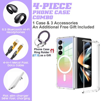 Samsung Galaxy Z Fold4/Fold5/Fold6 Accessory Bundle – Stylish Case, Fast Charger, Earbuds & More