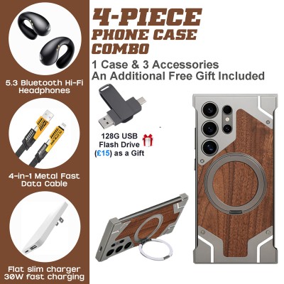 S23 Ultra/S24 Ultra Walnut Case Set: Hi-Fi Earbuds + 30W Fast Charging
