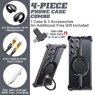 Galaxy Ultra TPU+PU Case Kit: BT 5.3 Earbuds & 4-in-1 Fast Charging Cable