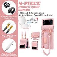 Galaxy Z Flip Wallet Case: Hi-Fi Earbuds, 30W Charger + LED Mirror