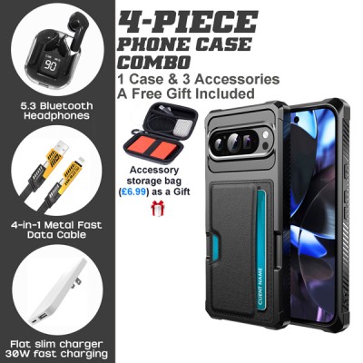 Google Pixel 9/8/7 Series 4-Piece Combo with Wallet & Magnetic Features