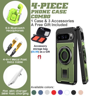 Google Pixel 9/8 Series 4-Piece Combo with Kickstand & Breathable Design