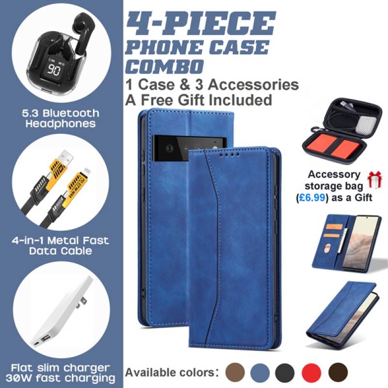 Google Pixel 9/8/7 Series 4-Piece Combo with Folio Wallet Case Google Pixel 9/8/7 Series 4-Piece Combo with Folio Wallet Case