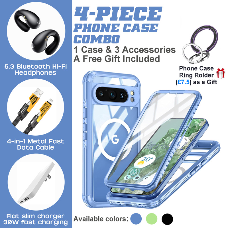 Google Pixel 9 Series 4-Piece Combo with Magnetic Phone Ring Holder Google Pixel 9 Series 4-Piece Combo with Magnetic Phone Ring Holder