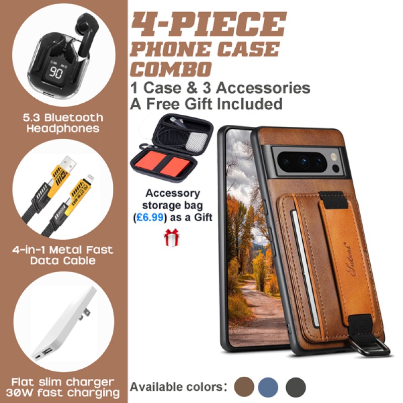 Google Pixel 9/8/7 Series 4-Piece Combo with PU Leather Card Holder Google Pixel 9/8/7 Series 4-Piece Combo with PU Leather Card Holder