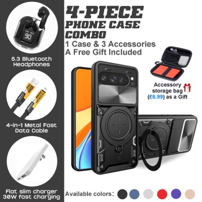 Google Pixel 9/8 Series 4-Piece Combo with Rugged Camouflage Case