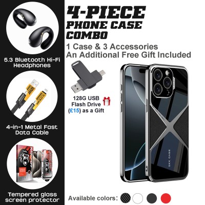 WITTYCOMBO Luxury Pro iPhone 14-16 Bundle: Leather Case, Premium Earbuds, 65W Charger & Free 128G USB Drive