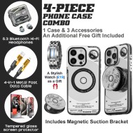 Retro American iPhone Case Bundle: Magnetic Case, BT Earbuds & LED Watch