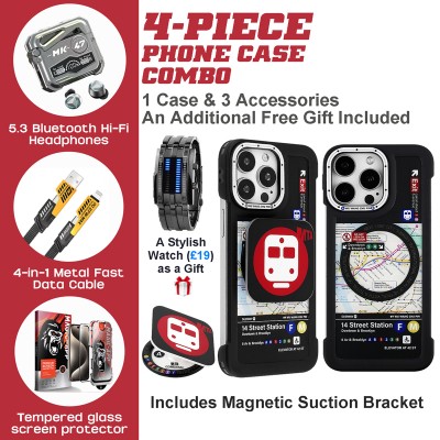 Urban Metro iPhone Case Set: Magnetic Case, 4-in-1 Charger + LED Watch