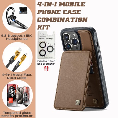 Premium Leather iPhone Business Case Combo: RFID Card Holder, Bluetooth Earbuds, 4-in-1 Charger & Accessories | WITTYCOMBO