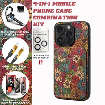 PU Surface iPhone Case Set: Bluetooth Headphones, 30W Charger, 4-in-1 Cable & USB Flash Drive