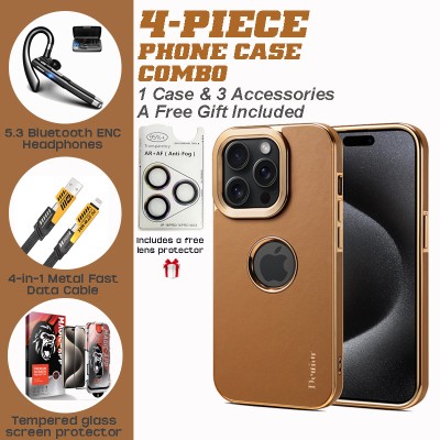 4-Piece iPhone Accessory Kit: Leather Case, Bluetooth Headset, Charger & Protectors