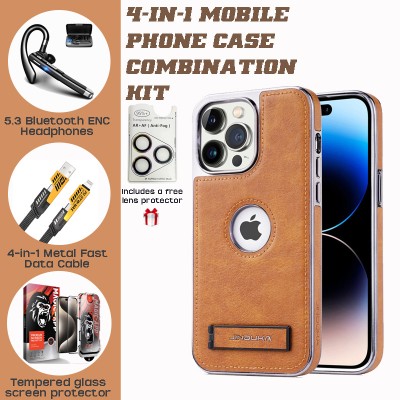 4-in-1 PU Leather iPhone Business Case Set with Invisible Stand & Accessories by WITTYCOMBO
