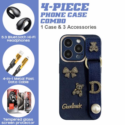 Women's Luxury iPhone Gift Set: PU Case + ANC Earbuds + 4-in-1 Charger