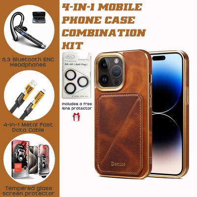 WITTYCOMBO Oil Wax Leather Kit: Premium Case + BT Headset + Charger