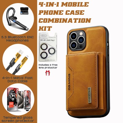 WITTYCOMBO Magnetic Leather iPhone Case Set: Detachable Wallet, ENC Headset & Turbo Charger