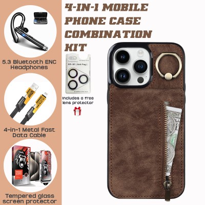 PU Leather Business Set: RFID Card Holder + Zippered Pouch + Accessories