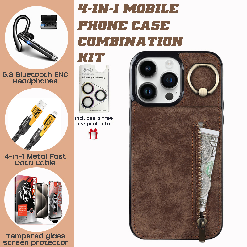 PU Leather Business Set: RFID Card Holder + Zippered Pouch + Accessories PU Leather Business Set: RFID Card Holder + Zippered Pouch + Accessories